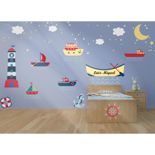 Kit Adesivo de Parede - Barquinho